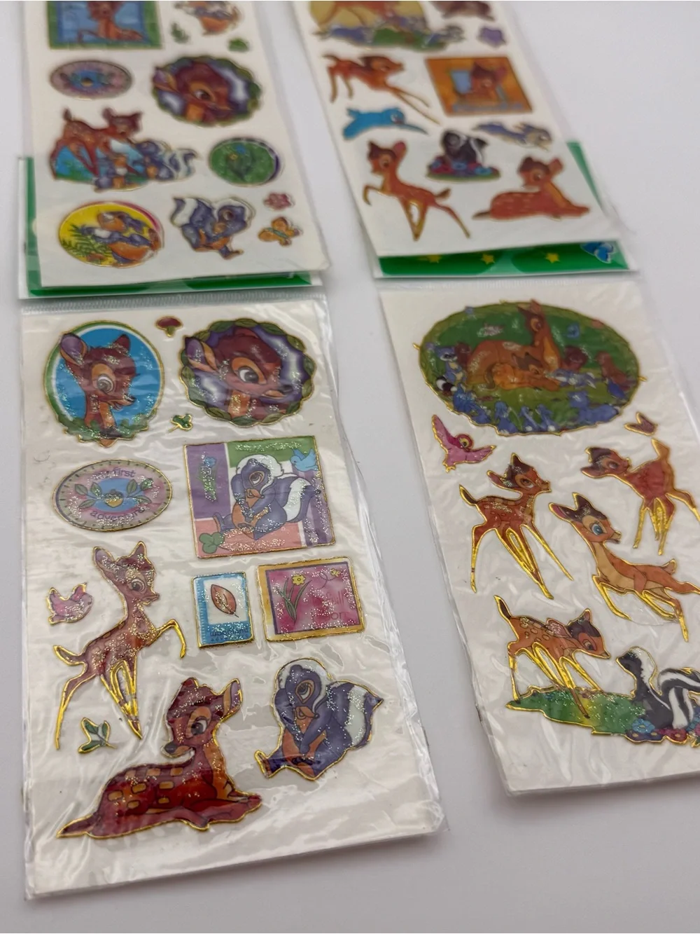 Vintage set of 6 Bambi  Deer & Woodland Sticker Sheets - Gold-Trimmed